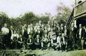 Kumamoto community association at Holualoa ca. 1930. Art’s father, Hanso is in the front row, wearing a hat. photo courtesy of Art Murata
