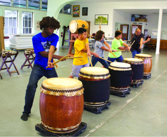 Students practicing at Puna Taiko. photo by Denise Laitinen