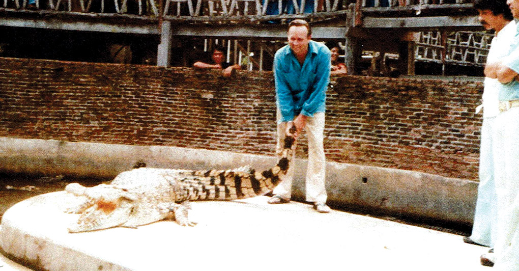 Paul Breese at Crocodile Farm in Bangkok in 1977. photo courtesy of Paul Breese 