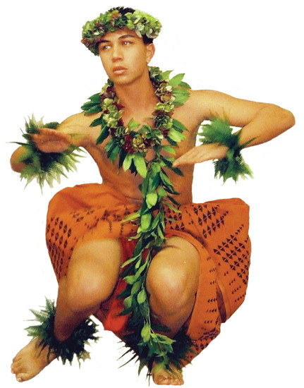 No‘eau Kalima during his winning performance at the 2007 inaugural Kane Hula Festival's Mr. Hula Competition in Hilo, Hawai‘i. photo courtesy of Aaron Miyasato 
