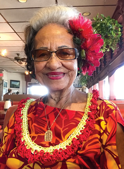 Aunty Irene during a 2018 interview at Ken's House of Pancakes, Hilo. photo by Ku‘ehu Mauga