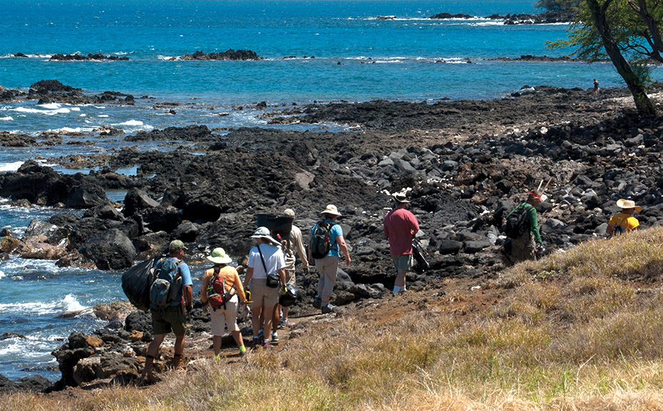 Volunteers head home after a trail work day between Hapuna Beach and the Mauna Kea Beach Hotel. photo courtesy of Barbara A. Schaefer