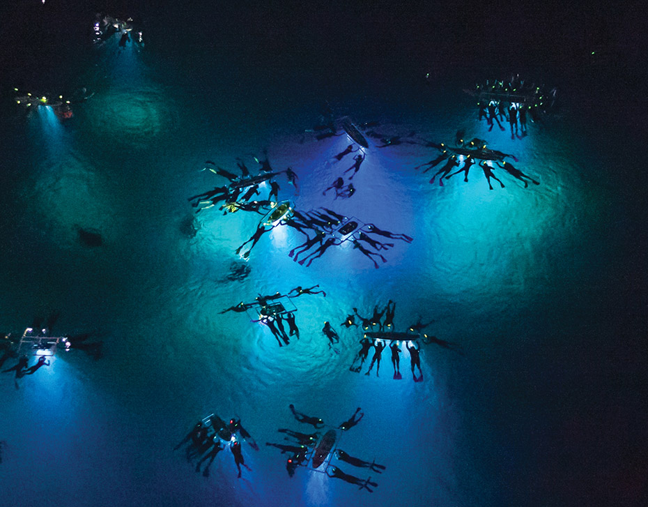 Snorkelers on a night manta tour. photo courtesy of Splashers