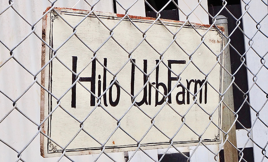Sign marking the entrance of Hilo UrbFarm. photo by Brittany P. Anderson