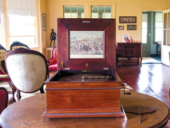 A hand-cranked music box is in the parlor for guests' entertainment. photo by Sarah Anderson