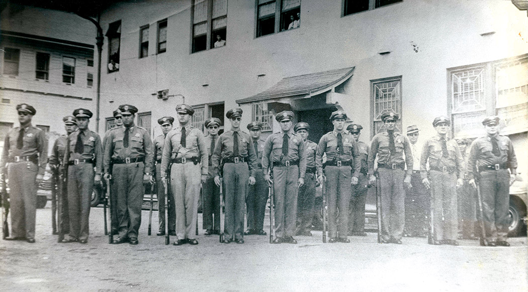 Hilo police force outside of building, circa 1950. photo courtesy of Hilo Police Department, County of Hawai‘i