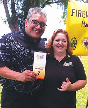 Denise Laitinen and Mayor Billy Kenoi at 2013 Hilo Fire Prevention Week in Hilo.