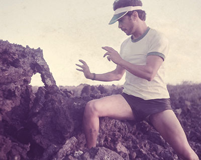 1980, Dane about to shatter the lava rock with his bare hand. 