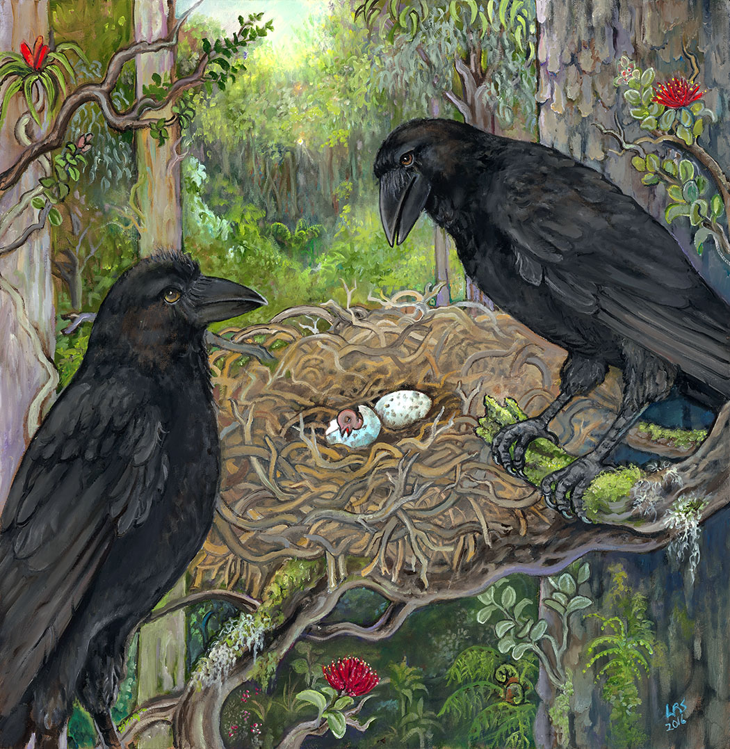 "Alala, The Hawaiian Crow." painting courtesy of Linda Rowell Stevens