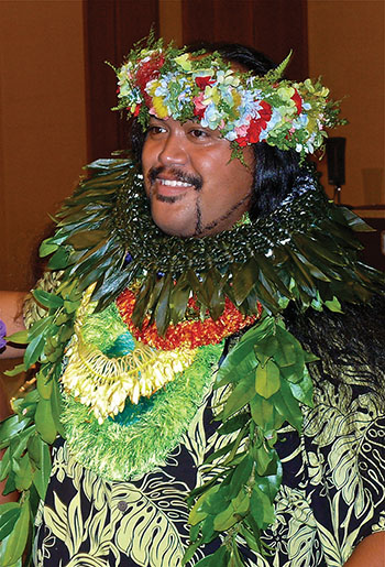 Ali‘i wearing celebratory lei after winning the 2010 Kindy Sproat Falsetto Contest. photo by Michael O’Brien
