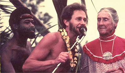 L-R: Earnest Morgan, Richard Koob, and renowned Hawai‘i artist Juliette May Frazer, 1982 grand opening of Kalani.