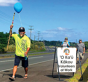 ‘O Ka‘ū Kākou president Wayne Kawachi walked 100 miles in his "slippahs" last year to raise money for a senior housing project. photo courtesy of ‘O Ka‘ū Kākou
