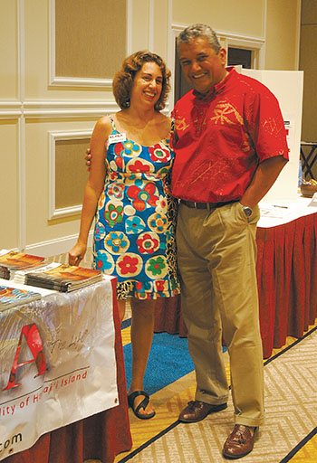 Barbara with then-Mayor Billy Kenoi at TechCon Kona in 2012. photo by Fern Gavelek