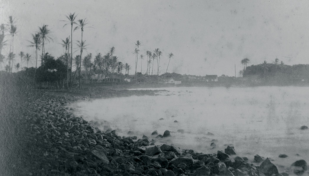 Beach and village at Pohoiki. photo from the Lyman Museum Archives