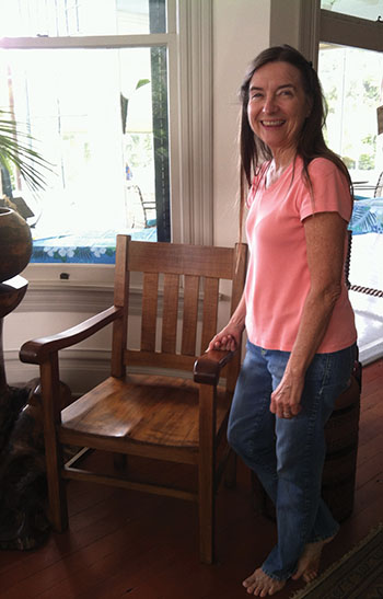 Barbara Andersen with koa chair.