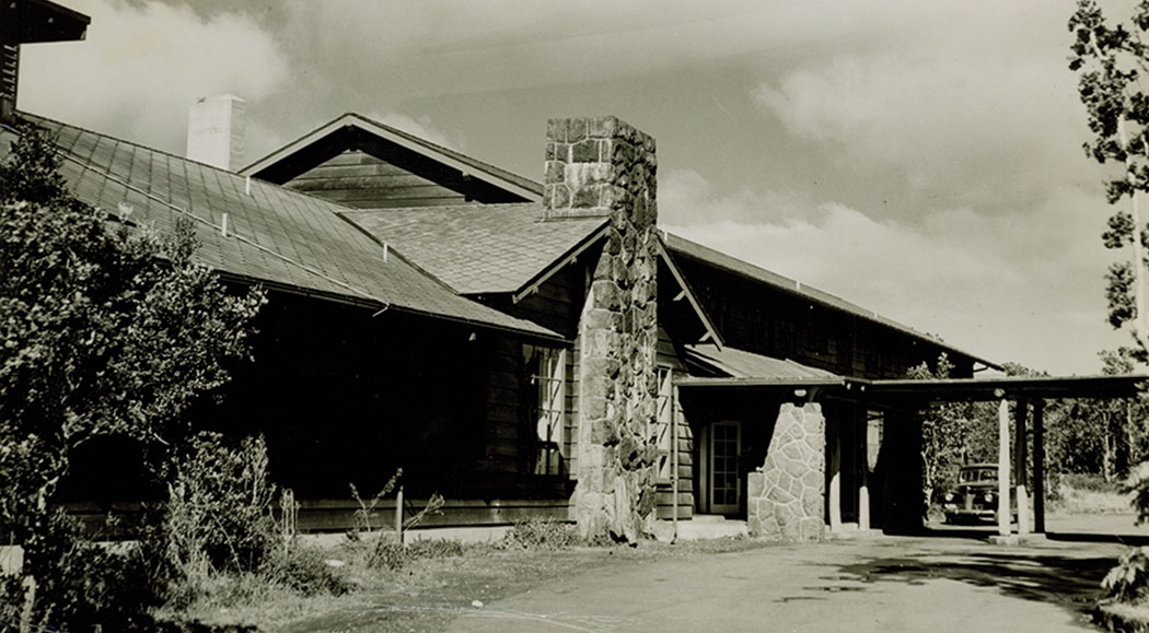 The Volcano House 1947, historic landmark overlooking the east side of Kīlauea Crater. Hawai‘i Volcanoes National Park Photograph Collection