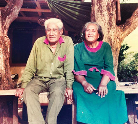 Kumu Kele’s grandparents, Joseph and Ilealoha Kelley, on Ni‘ihau. photo courtesy of Kumu Kele