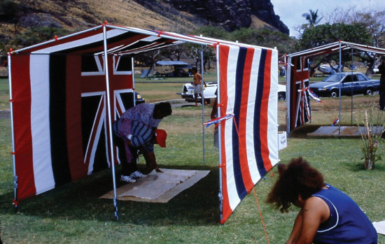 "Ku‘u One Hanau" traveling art statement about Hawaiian houseless/homeless. photo courtesy of Bernice Akamine