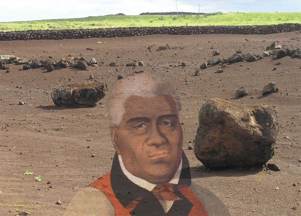 Background: birthstones. photo by Jan Wizinowich Foreground: Kamehameha I. Public Domain, https://commons.wikimedia.org/w/index.php?curid=1000843