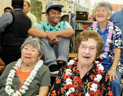 Itsue Hino (2nd row), Fujie Matsunami (left) and Florence Botelho (right), HHIS class of ’38, were special guests of the Class of 2013 Baccalaureate. photo by Sarah Anderson