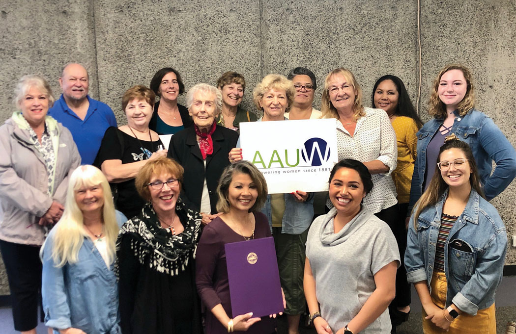 AAUW Hilo members and supporters at the Equal Pay Day event at the University of Hawaiÿi at Hilo in April 2019. photo courtesy of AAUW Hilo Branch