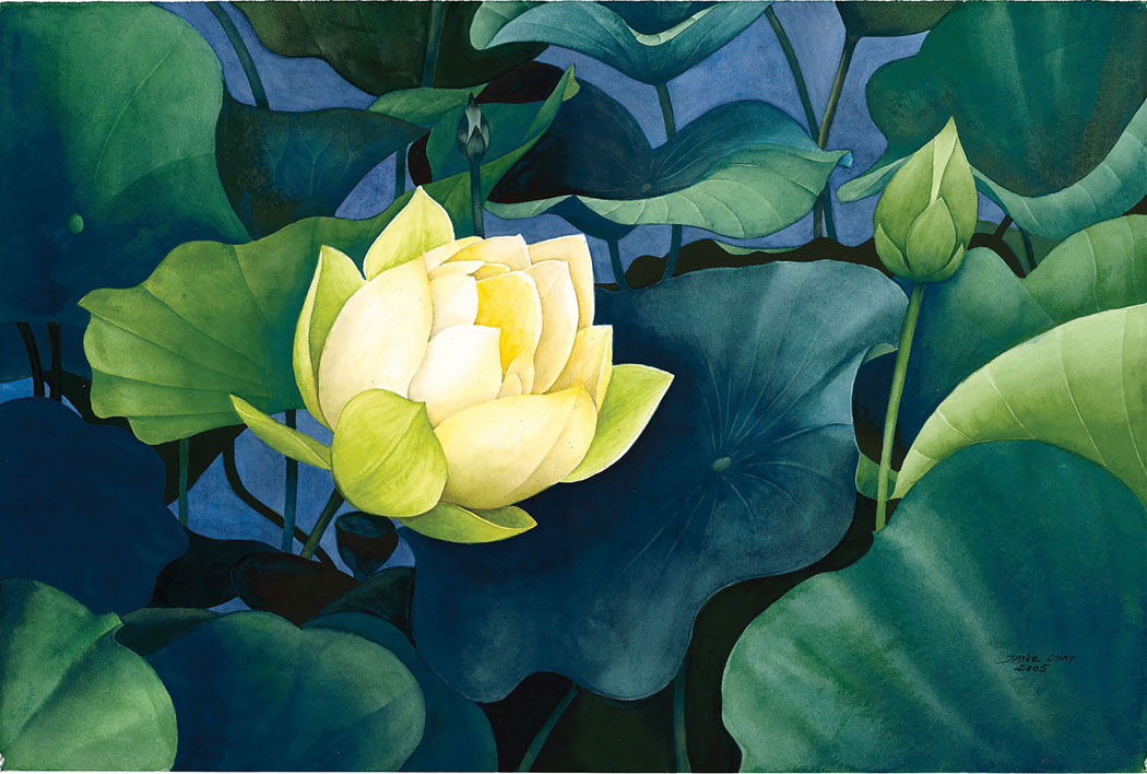 "Lotus Pond" by Jane Chao. Their Studio Mountain View landscaping, which includes a lotus pond, is their muse. photo courtesy of Jane Chao