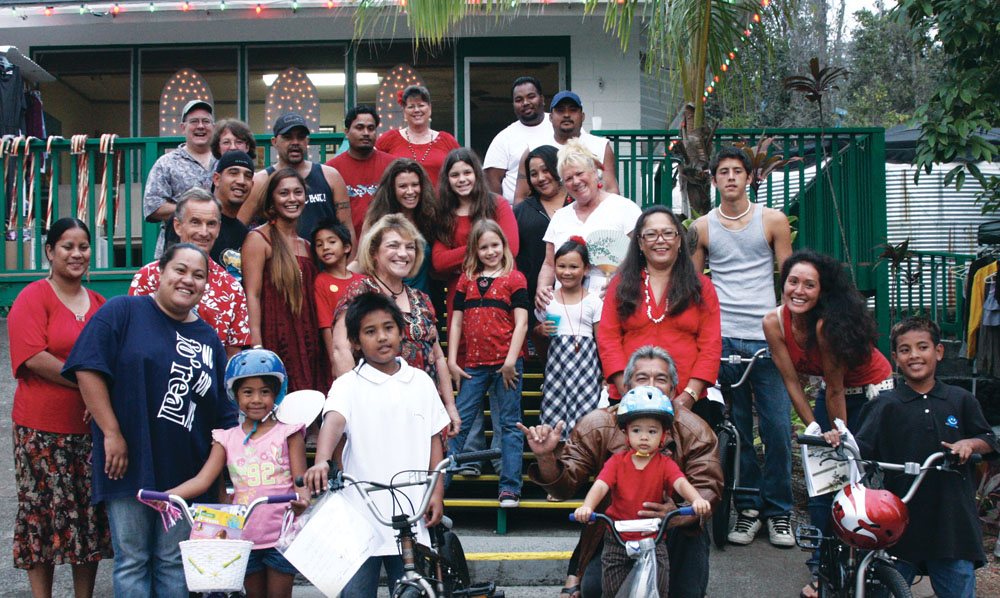 Neighbors and friends in the Ocean View community came out to help celebrate Kalau Iwaoka’s bicycle giveaway.