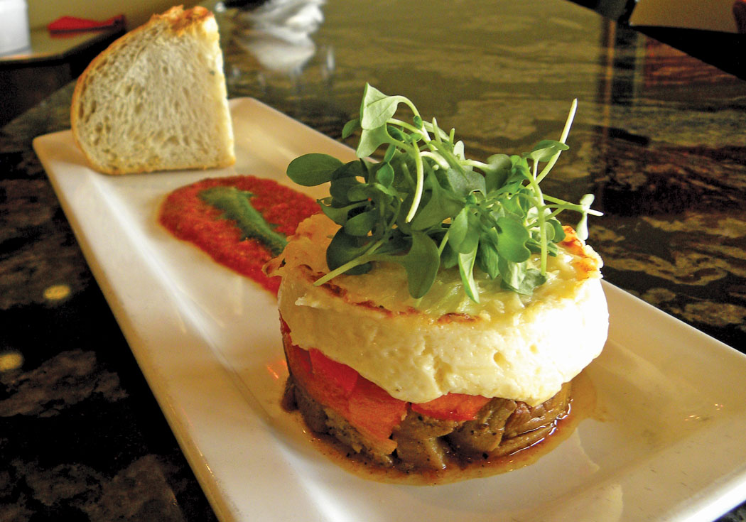 Timbale of roasted eggplant with parmesan custard.