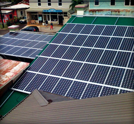 The larger the system, the more roof area you will need. John Adams, who owns Kohala Pacific Realty in Hawi, made the decision to invest in a sizable grid-tie PV system on his building to lower his utility bill. Panels can be added on at any time, if finances necessitate a phased approach.
