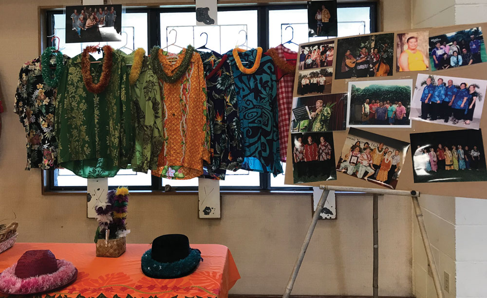 Some of Stan’s collection of aloha shirts and memorabilia from his performance days. photo courtesy of Sharon Bowling