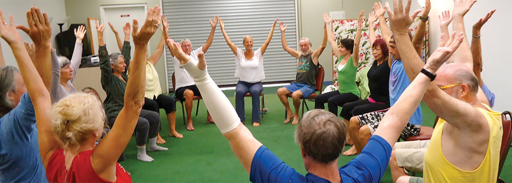 Tutu’s House participants can sample movement activities such as chair yoga. Although Zettelyss Amora has moved away from Hawai‘i, she returns frequently and leads other activities such as tai chi. photo courtesy of FOF
