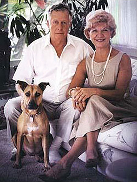 Founders of the the Garden, Dan and Pauline Lutkenhouse and their dog, Fawn. www.htbg.com