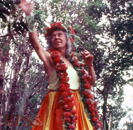 A freeze frame from Tip Davis’s film “‘Iolani Luahine, Hawaiian Dancer.” photo courtesy of the Tip Davis Collection, Hula Preservation Society