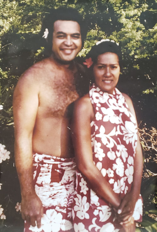 Papa and Mana Kimitete. Papa’s reputation as a master woodcarver led to jobs at the Polynesian Cultural Center and the Kona Village Resort. photo courtesy of the Kimitete ‘ohana