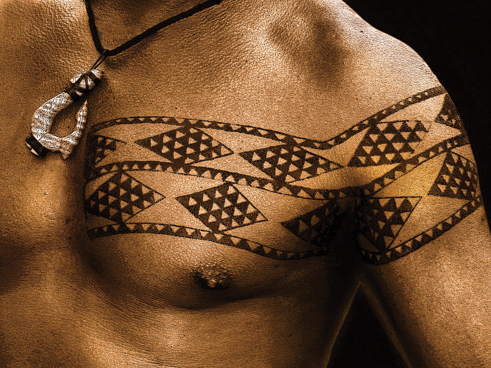 Polynesian tattoo comprised of triangles representing shark teeth.