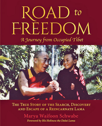 New memoir by Wood Valley Temple Director Marya Schwabe of the perilous journey to find the reincarnated Rinpoche, shown in the photo as a young boy with the Dalai Lama.